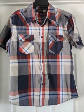 i-Link Premium Quality Men’s Plaid Button Down Shirt – Size M – Red/Blue/Gray